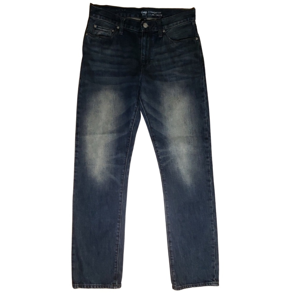 GAP Mens Distressed Straight Fit Blue Denim Jeans 30X32 Classic Wash